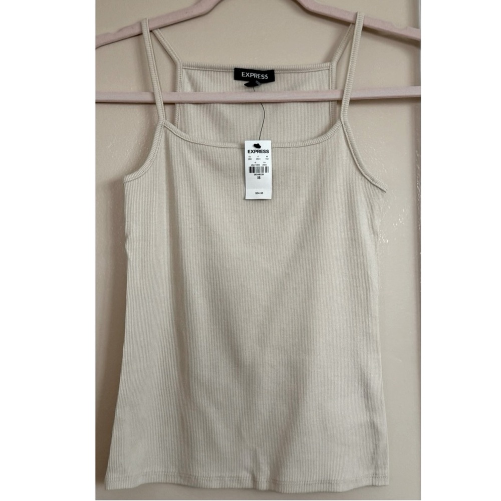 Express Beige Ribbed Square Neck Tank Top Xs